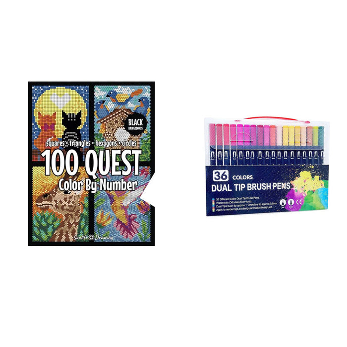 1* Coloring Quest Activity Book+36 Colors Dual Tip Watercolor Pencils
