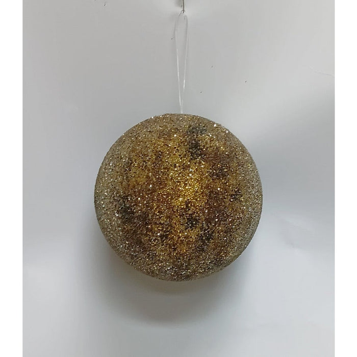 120mm large gold glitter glass ball ornament with a textured, sparkling finish for holiday tree decoration.