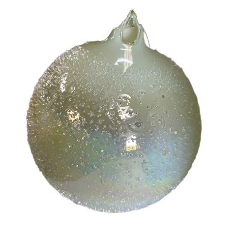 150mm hand-blown glass Christmas ornament with a shimmering, textured beaded finish in a soft, iridescent cream tone.