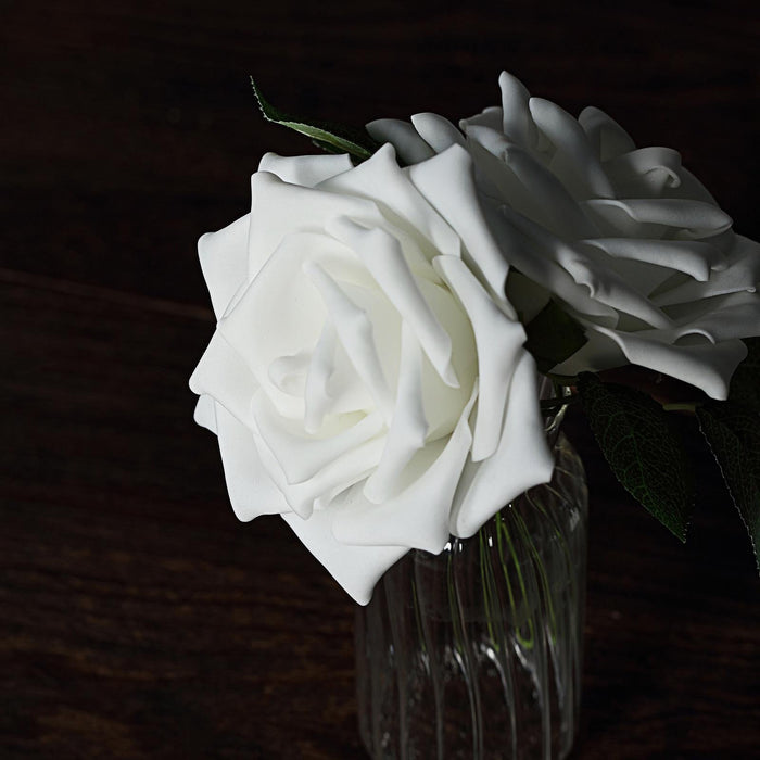 24 Roses 5inch White Artificial Foam Rose With Stems And Leaves 16 Colors