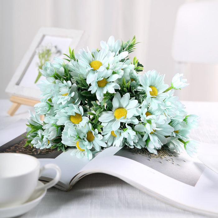4 Pack | 11inch Artificial Daisy Flower Bushes, Silk Flowers For Vases - Blue | eFavorMart