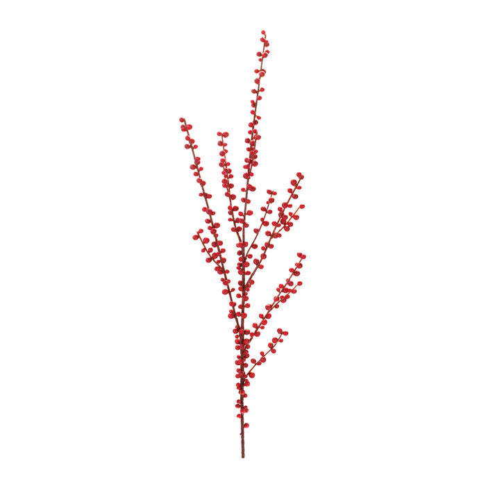 43.5-inch artificial Ilex berry spray with vibrant red berries on a slender brown stem for festive holiday decor.
