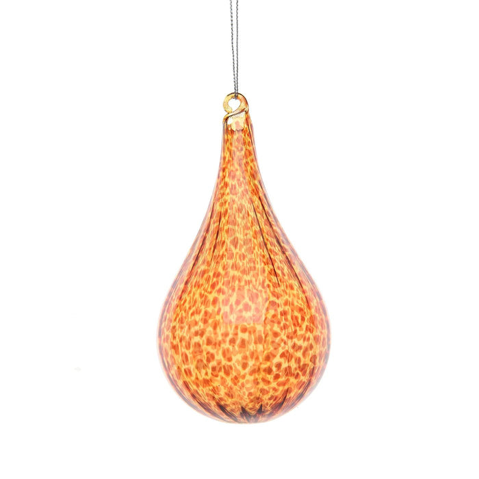 80mm bronze glass drop ornament featuring a spiral leopard print pattern for elegant holiday tree decoration.