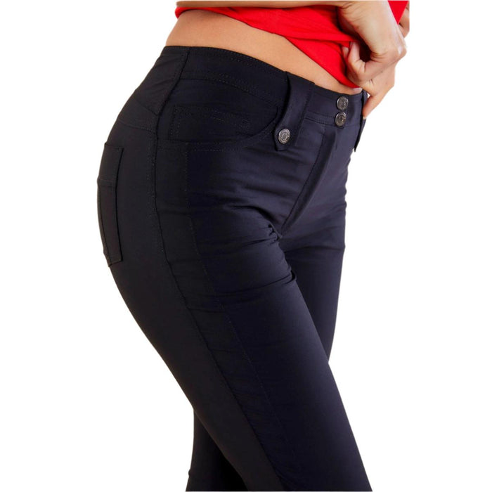 Black Anatomie Skyler slim-fit travel pants with side panels, button closure, and arrow-shaped belt loops.