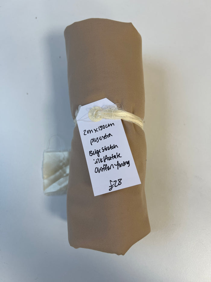 Beige Stretch Silk/Acetate Chiffon Lining Remnant