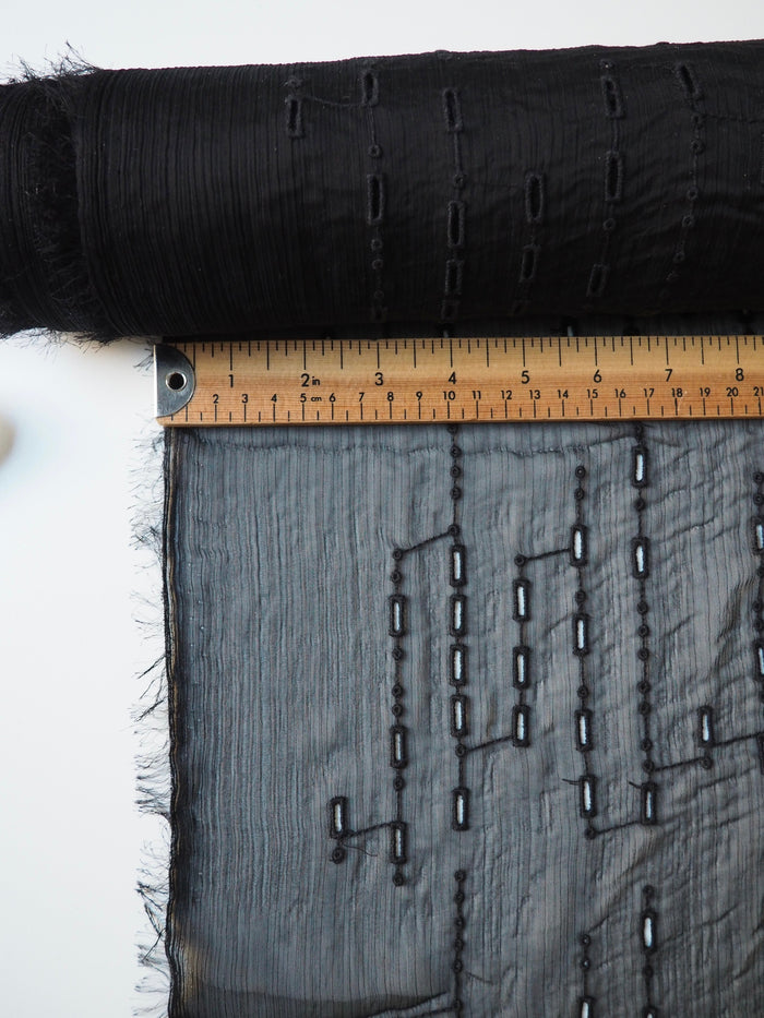 Black Dash + Dot Embroidered Crinkle Chiffon