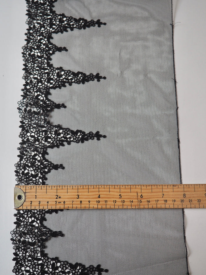 Black Flower Vine Lace Trim 20cm