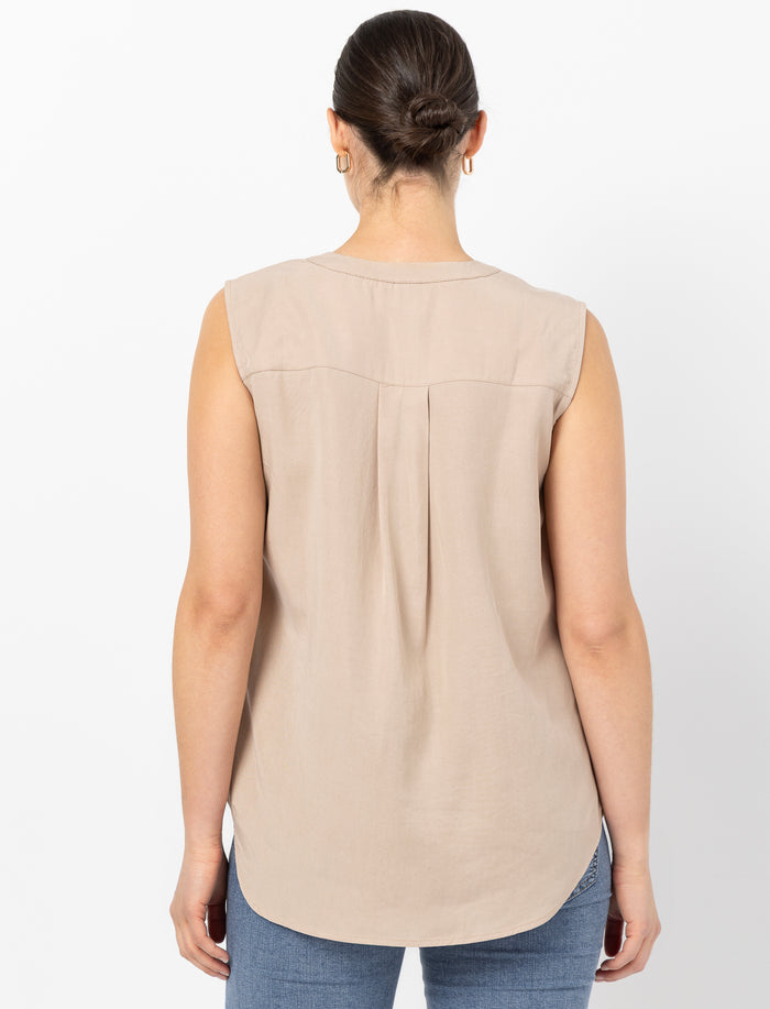 Blouse sans manches col V froncé