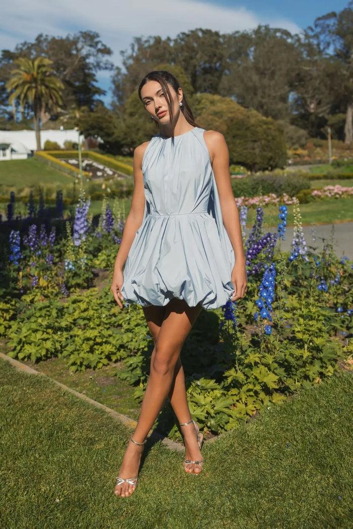 Blue Sleeveless Taffeta Bubble Mini Dress - Ieena for Mac Duggal