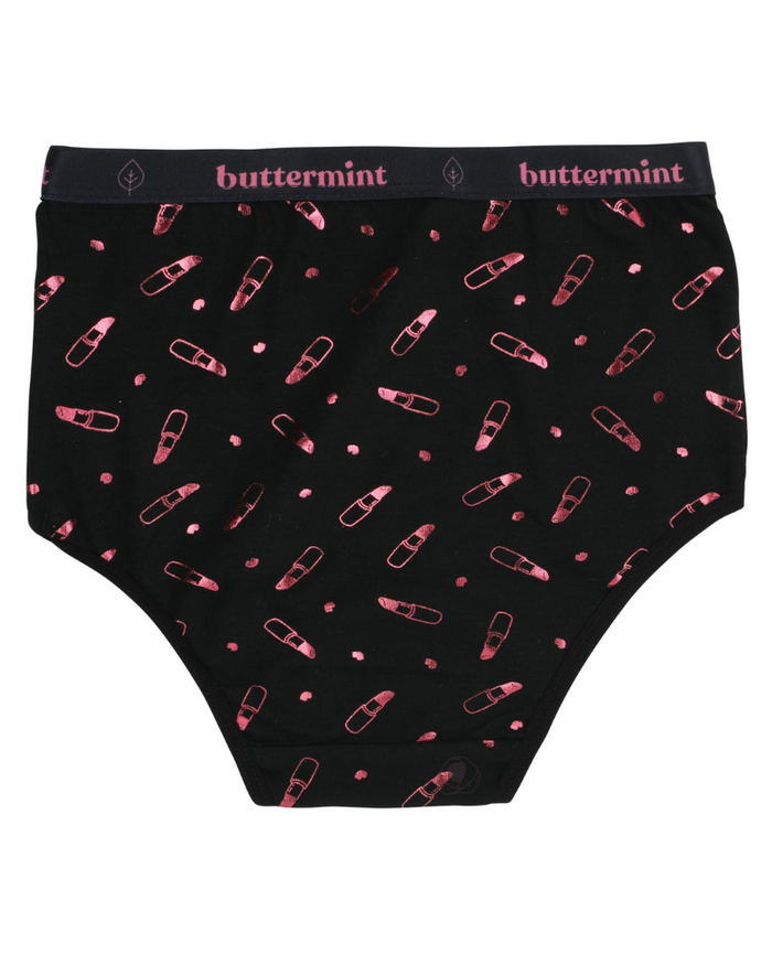 Buttermint BR-LIPS-BK Pink Lipstick Black Cotton Teen Briefs 3 Pack myselflingerie.com