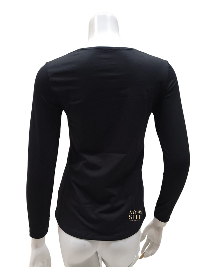 Calida Black Long Sleeve Natural Comfort Cotton Undershirt Myselflingerie.com