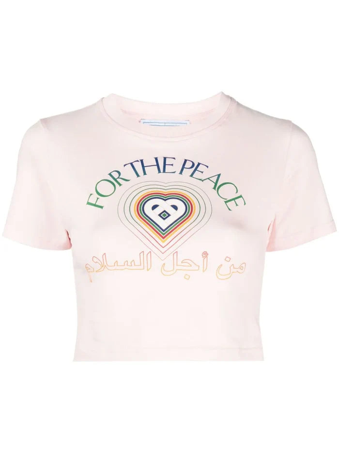 CASABLANCA Pink For The Peace Arabic Cropped Cotton T-shirt - House Of Huntington