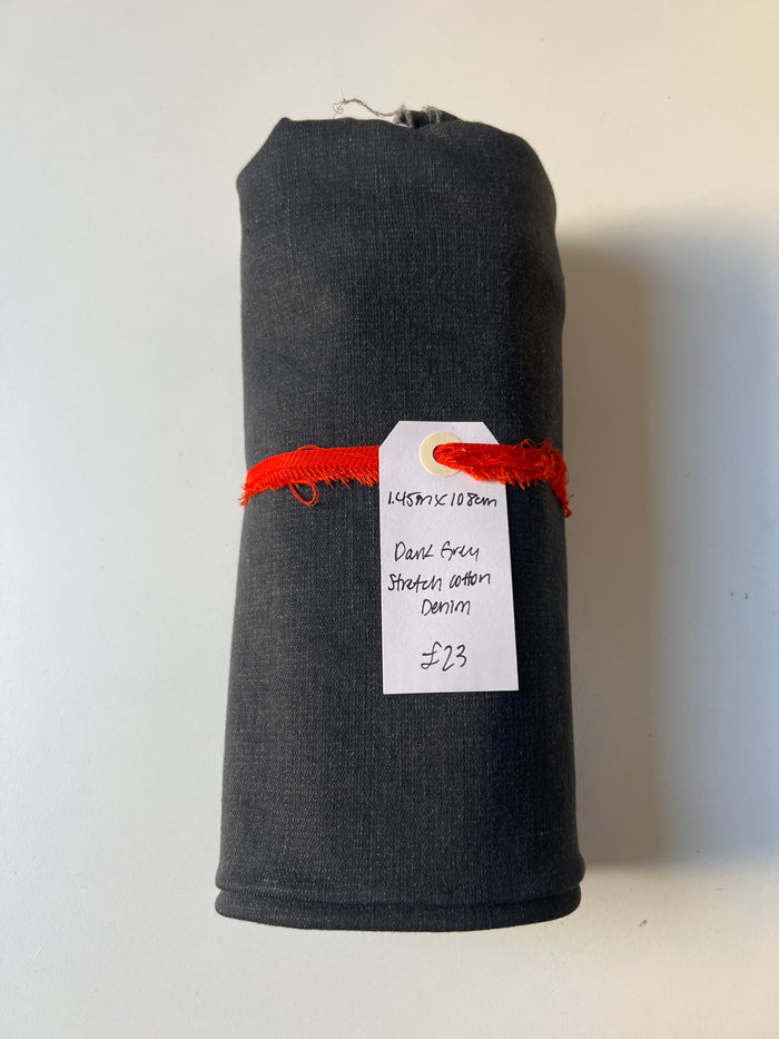 Dark Grey Stretch Cotton Denim Remnant