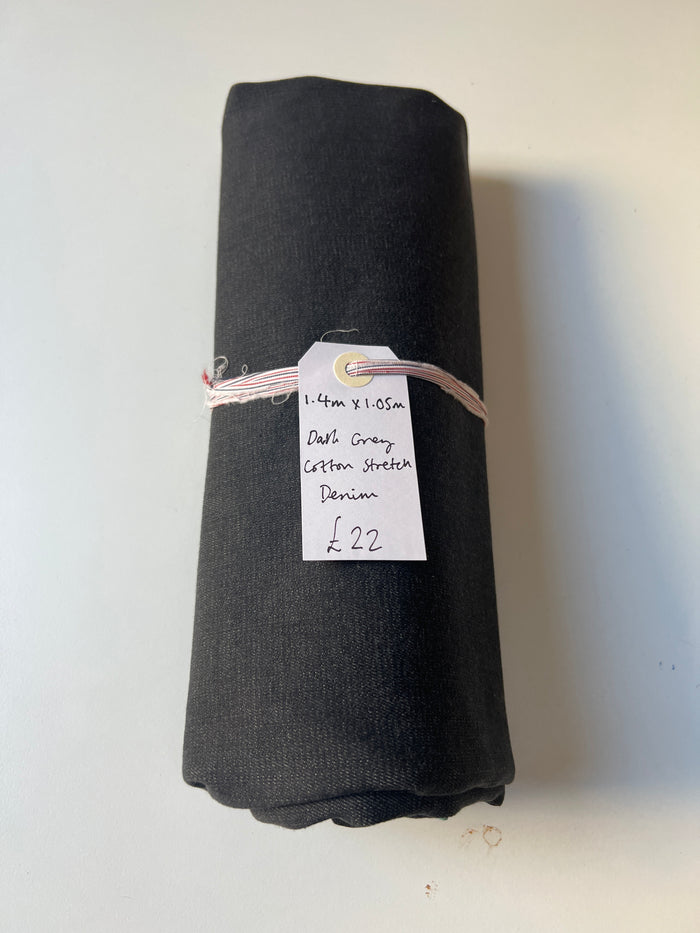 Dark Grey Stretch Cotton Denim Remnant