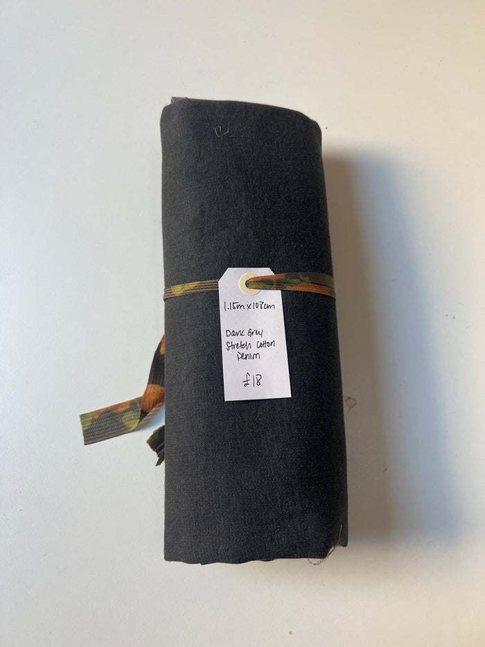 Dark Grey Stretch Cotton Denim Remnant