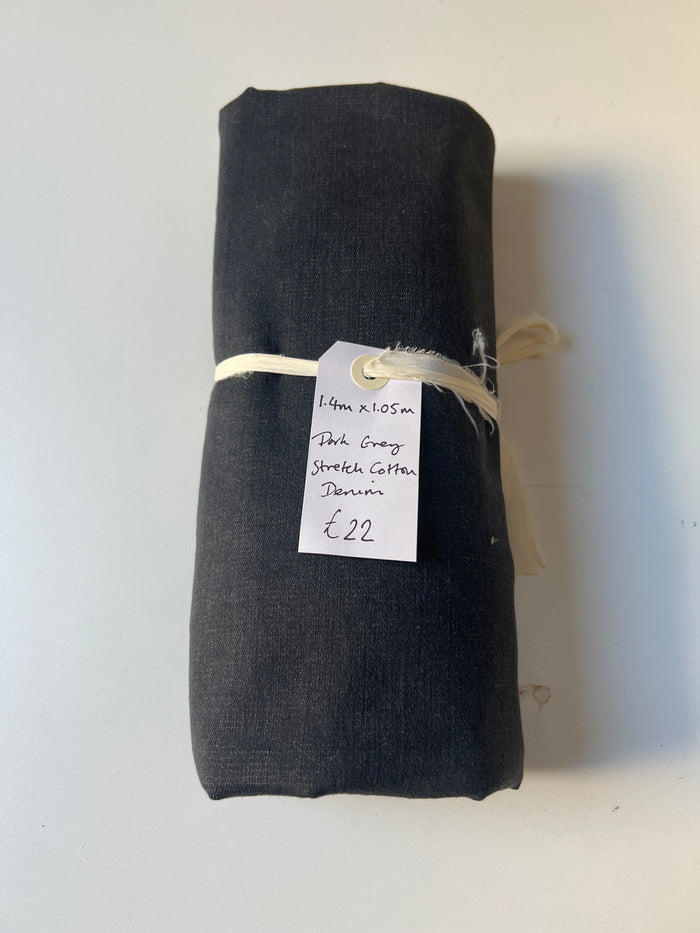 Dark Grey Stretch Cotton Denim Remnant