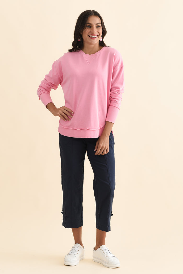 Delilah Candy Pink Cotton Crewneck Sweatshirt,Brunette model,alt text|model:Brontie