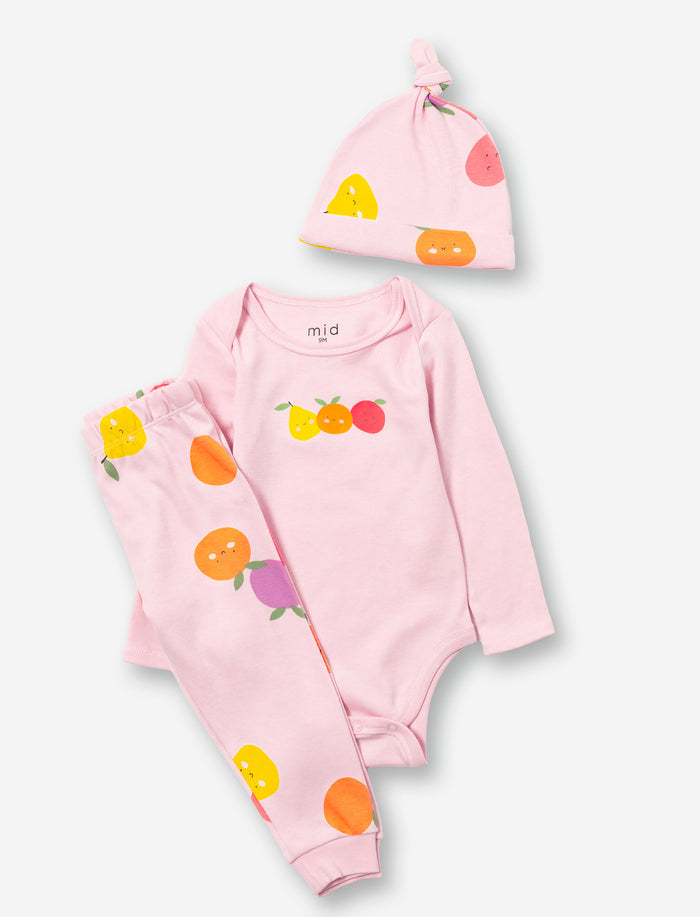 Ensemble 2 pièces avec chapeau en tricot imprimé pour bébé fille