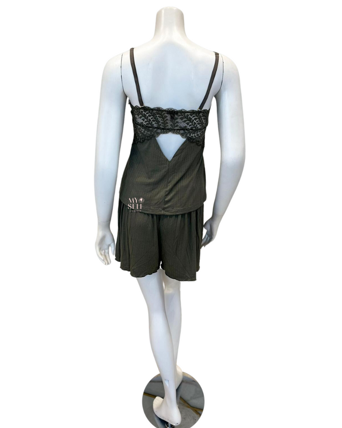Fleurt 6125 Dusty Olive Whisper Pointelle Cami & Shorts Set myselflingerie.com