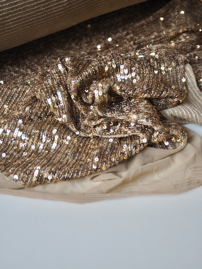 Gold Sequin Stretch Mesh