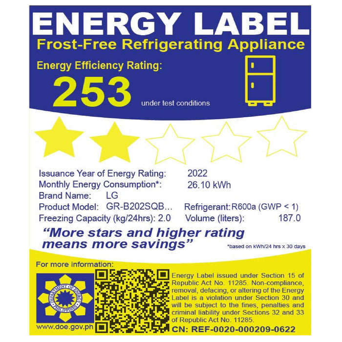 GR-B202SQBB 7.2CUFT DARK GRAPHITE LG REF