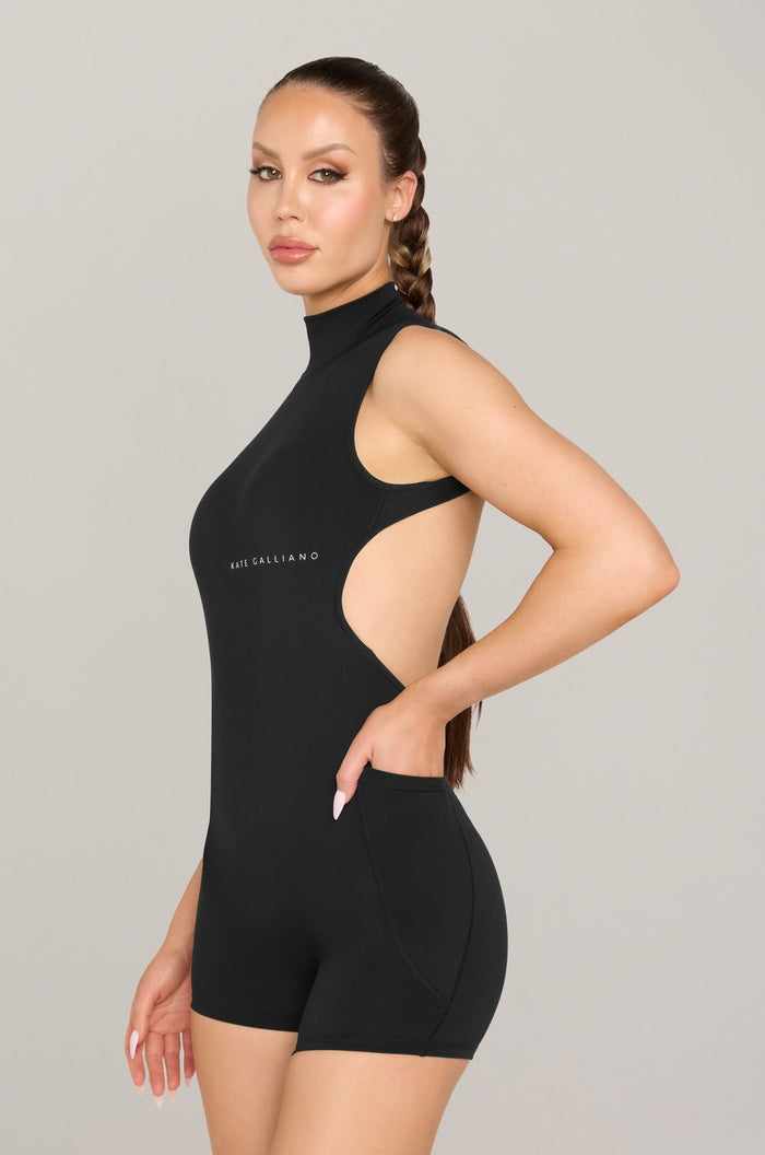 High Neck Romper - Black - KATE GALLIANO Activewear | Luxury One Pieces, Jumpsuits and Rompers