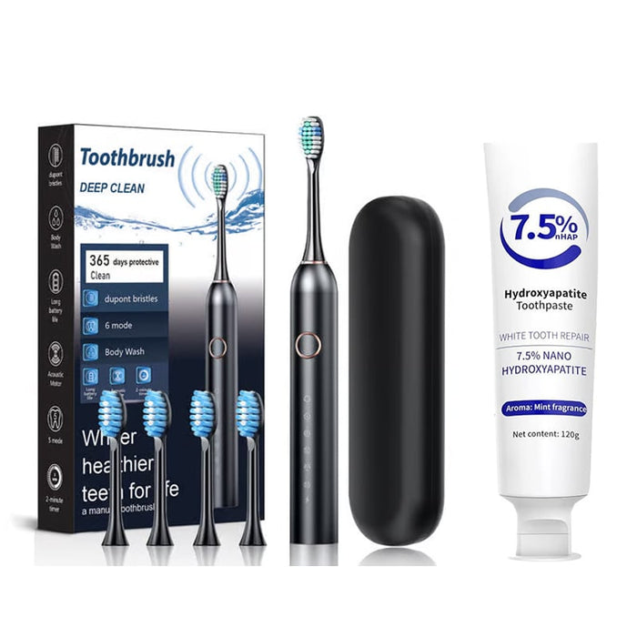 Sonic Electric Toothbrush (Black) + Hydroxyapatite Toothpaste (1 PC)