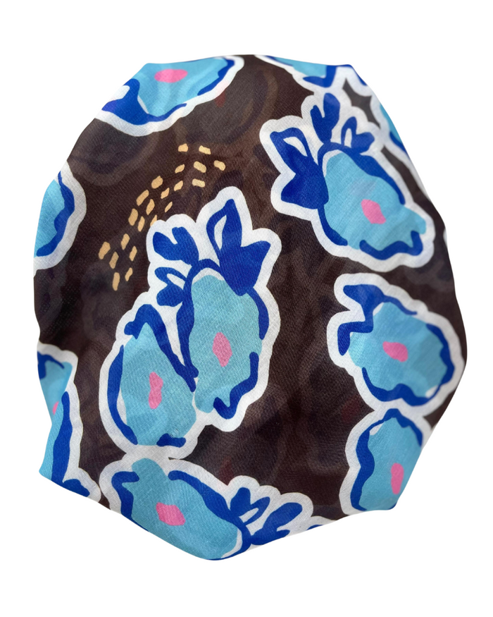 It's Younique PP-FL-BLBR Blue and Brown Floral Art Print Pre-Tied Bandanna with Velvet Grip Myselflingerie.com