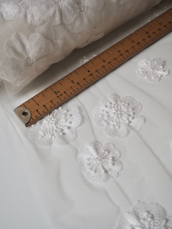 Ivory 3D Floral Embroidered Tulle
