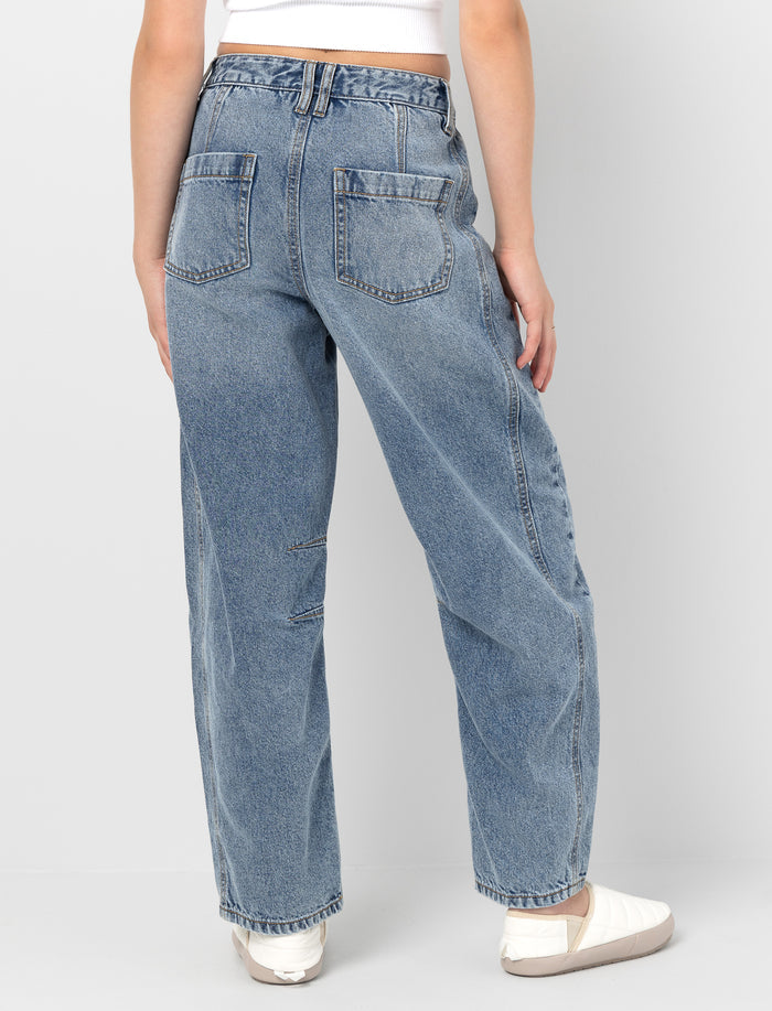 Jean à jambe ballon en denim épais