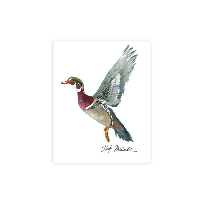 Kat McCall watercolor wood duck print on 8x10 inch eggshell white paper.