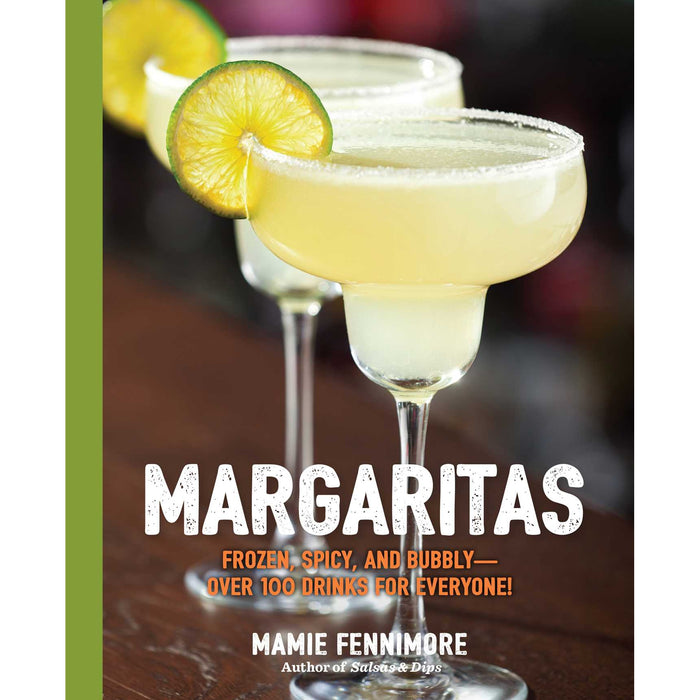 Cover of Margaritas cookbook featuring two salt-rimmed cocktails garnished with lime slices on a wooden bar.