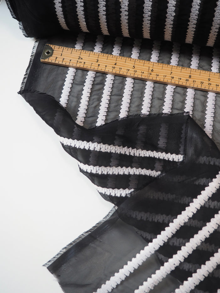 Monochrome Embroidered Stripe Chiffon