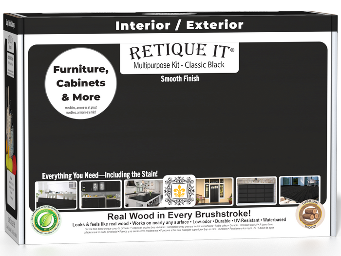 Retique It Multi-purpose Smooth Finish Kit in classic black, exterior top coat with matte finish for wood surfaces.