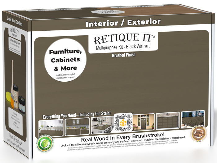 Retique It wood finish kit in black walnut with exterior top coat, smooth matte finish, for multi-purpose wood projects.