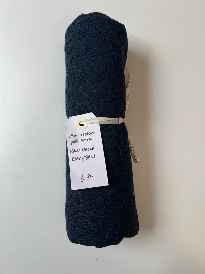 Navy Corded Daisy Lace Remnant