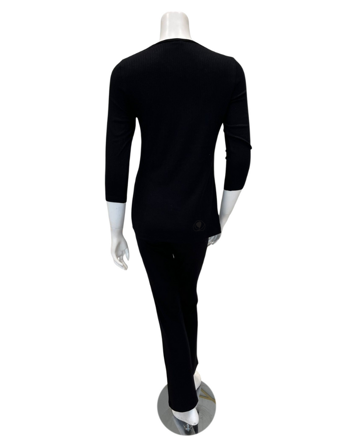 Oh! Zuza V3 Black Ribbed Lace V Modal Pajamas Set myselflingerie.com