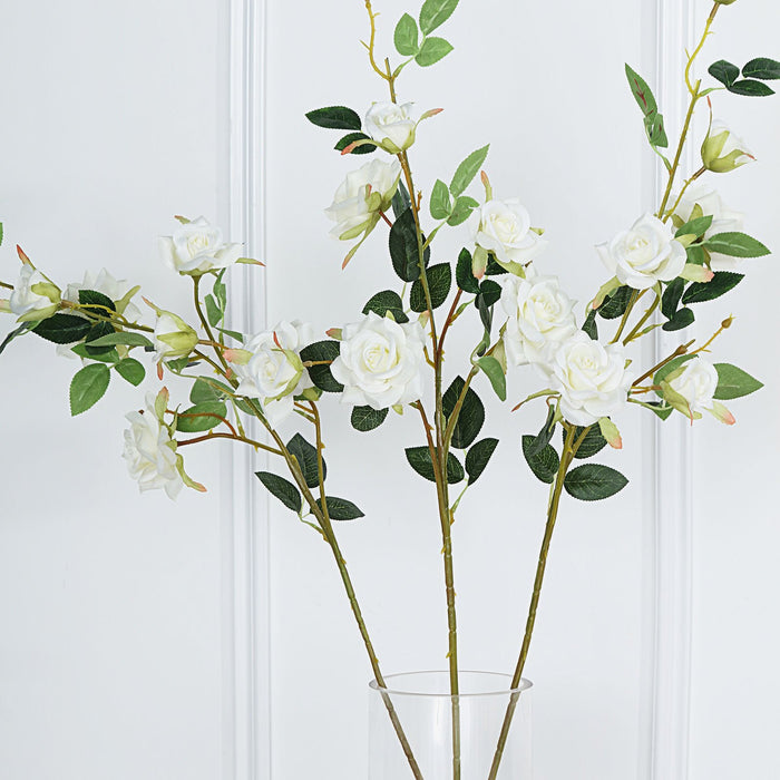 Pack of 2 | 38 inch Cream Silk Long Stem Roses, Artificial Flowers Rose Bouquet#whtbkgd