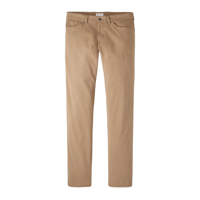Tan Peter Millar Signature Sateen five-pocket pants with a classic fit and comfortable waistband.