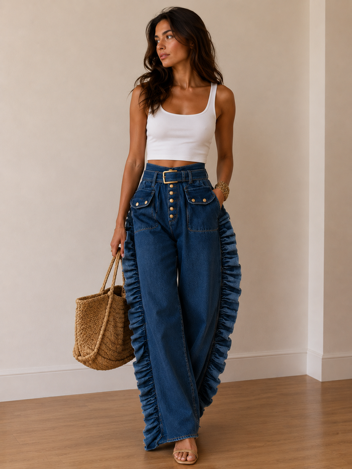 Ruffle Blue Jean Pants