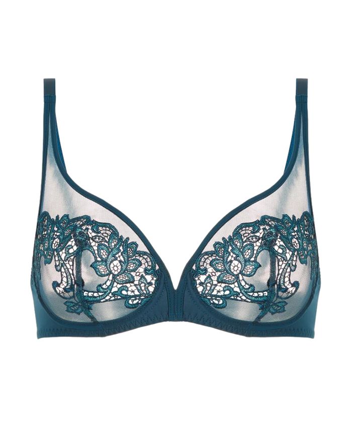 Simone Perele Prestige Blue Saga Sheer Plunge Underwire Bra Myselflingerie.com