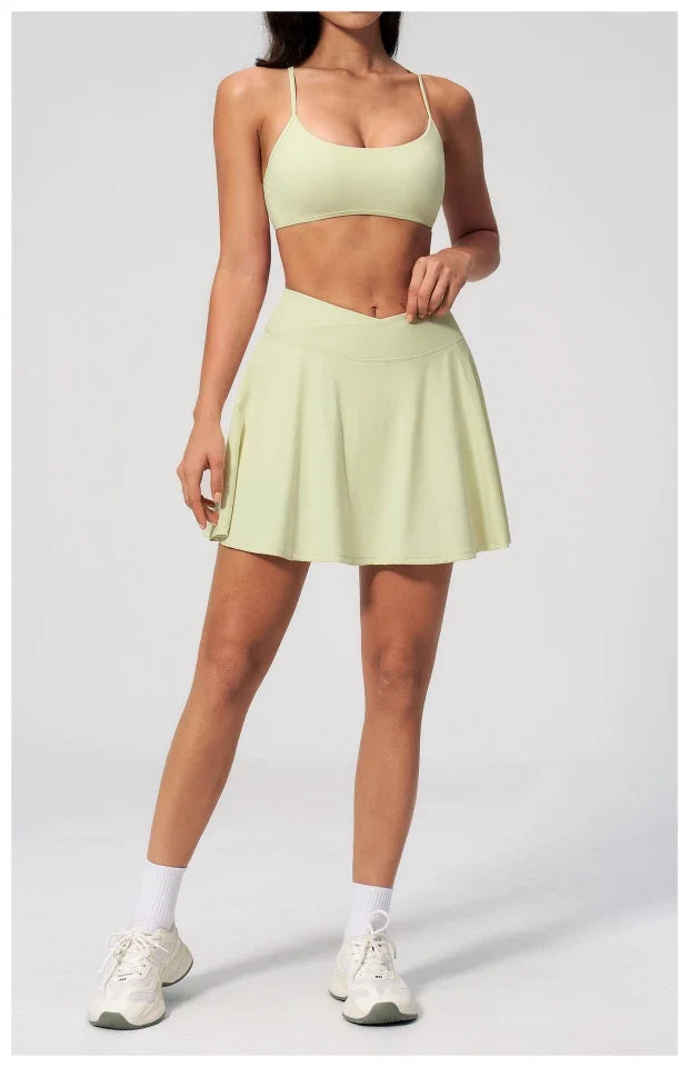 SPARK Women’s Cross Waist Yoga Sport Tennis Skirt with Built-in Shorts ZC2135
