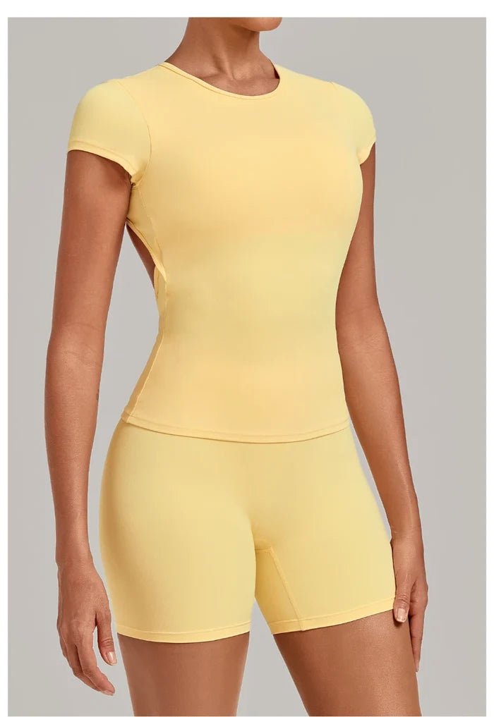 SPARK Women's Hollow Back Quick Dry Yoga Short-Sleeve TF3098
