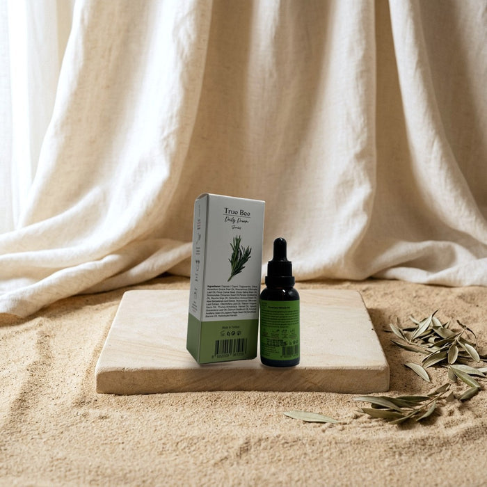 True Bee Daily Dream Rosemary Miracle Oil 30 ml, box with ingredients and bottle back label
