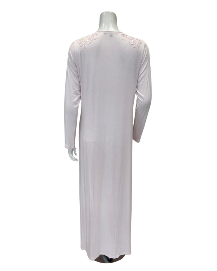 Verdiani 4437 Soft Pink Lace Applique Button Down Modal Nightgown Myselflingerie.com