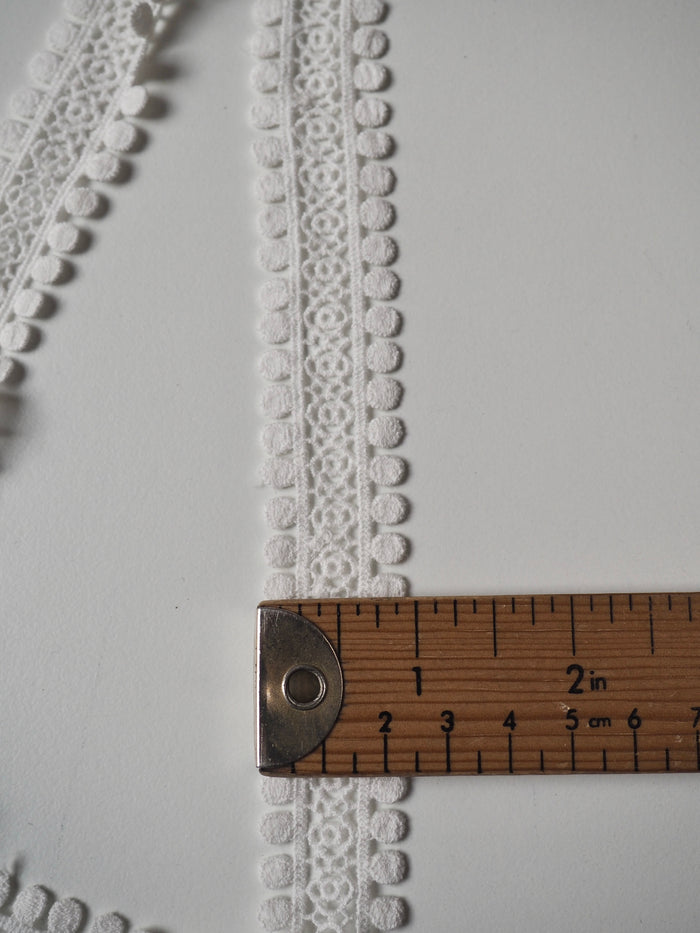 White Cotton Dot Scallop Lace Trim 25mm