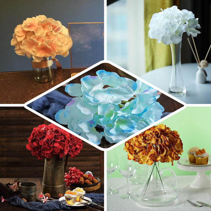 10 Pack - Cream Artificial Hydrangeas Head and Wire Stems - DIY Dual Tone Hydrangea Flower Arrangements