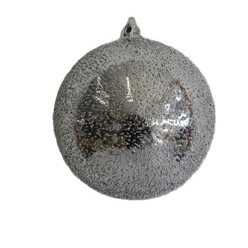 120mm hand-blown silver glass ball ornament with a textured, beaded finish for a sparkling holiday display.
