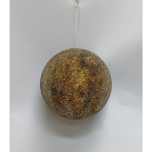 120mm large gold glitter glass ball ornament with a textured, sparkling finish for holiday tree decoration.