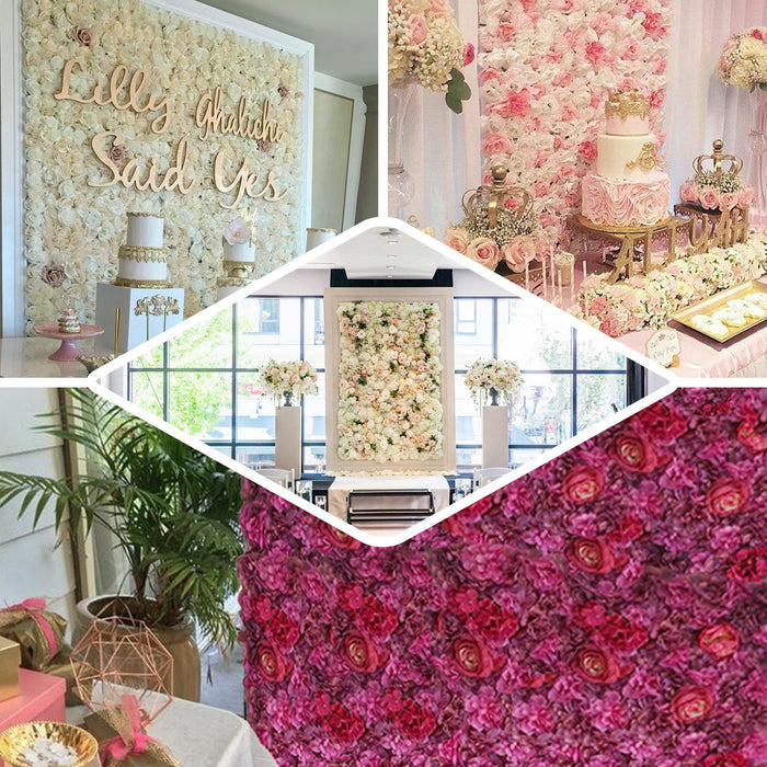 13 Sq ft. | SET of 4 |  UV Protected Assorted Silk Flower Wall Panels | Flower Wall Backdrop - Pink | Champagne